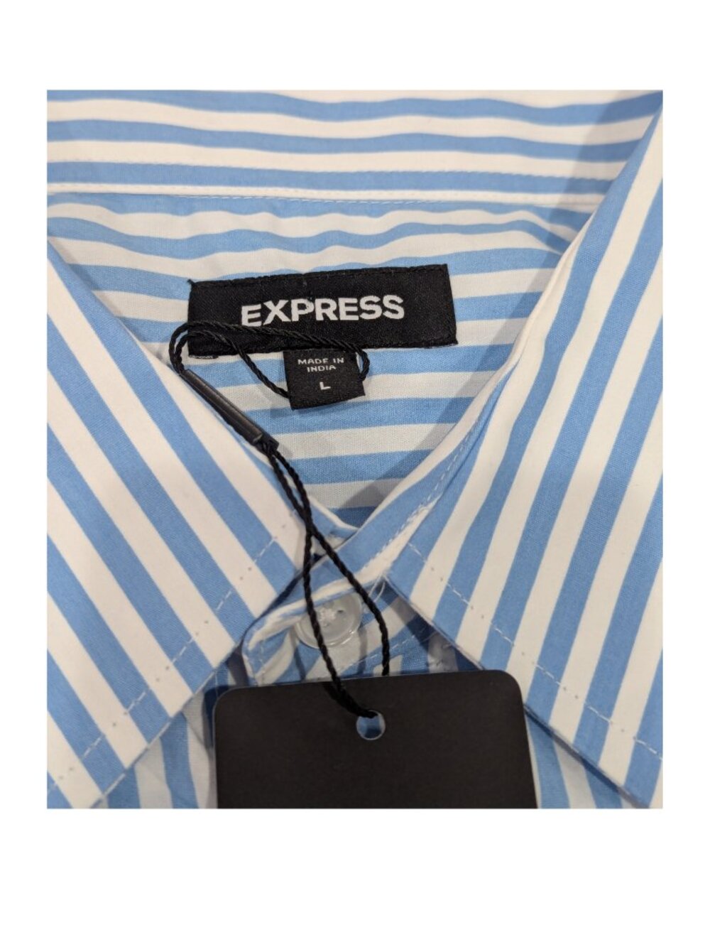 Express Boyfriend Shirt Women L Blue White Striped Cotton Button Down NWT - Picture 4 of 9